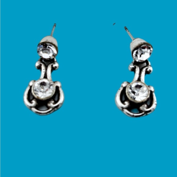 Brighton Twilight Clear Crystal Silver Plated Pierced Heart Dangle Earrings - Picture 3 of 4